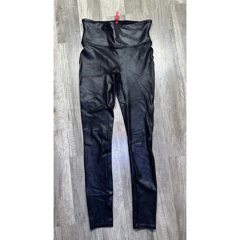 Spanx Faux Leather Leggings Size Small Black High Rise Slimming Shaping Stretch